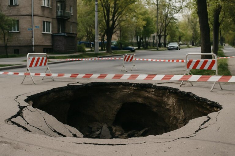 У Полтаві на вулиці Шолом-Алейхема утворилося провалля: жителі намагаються обійти небезпечну ділянку