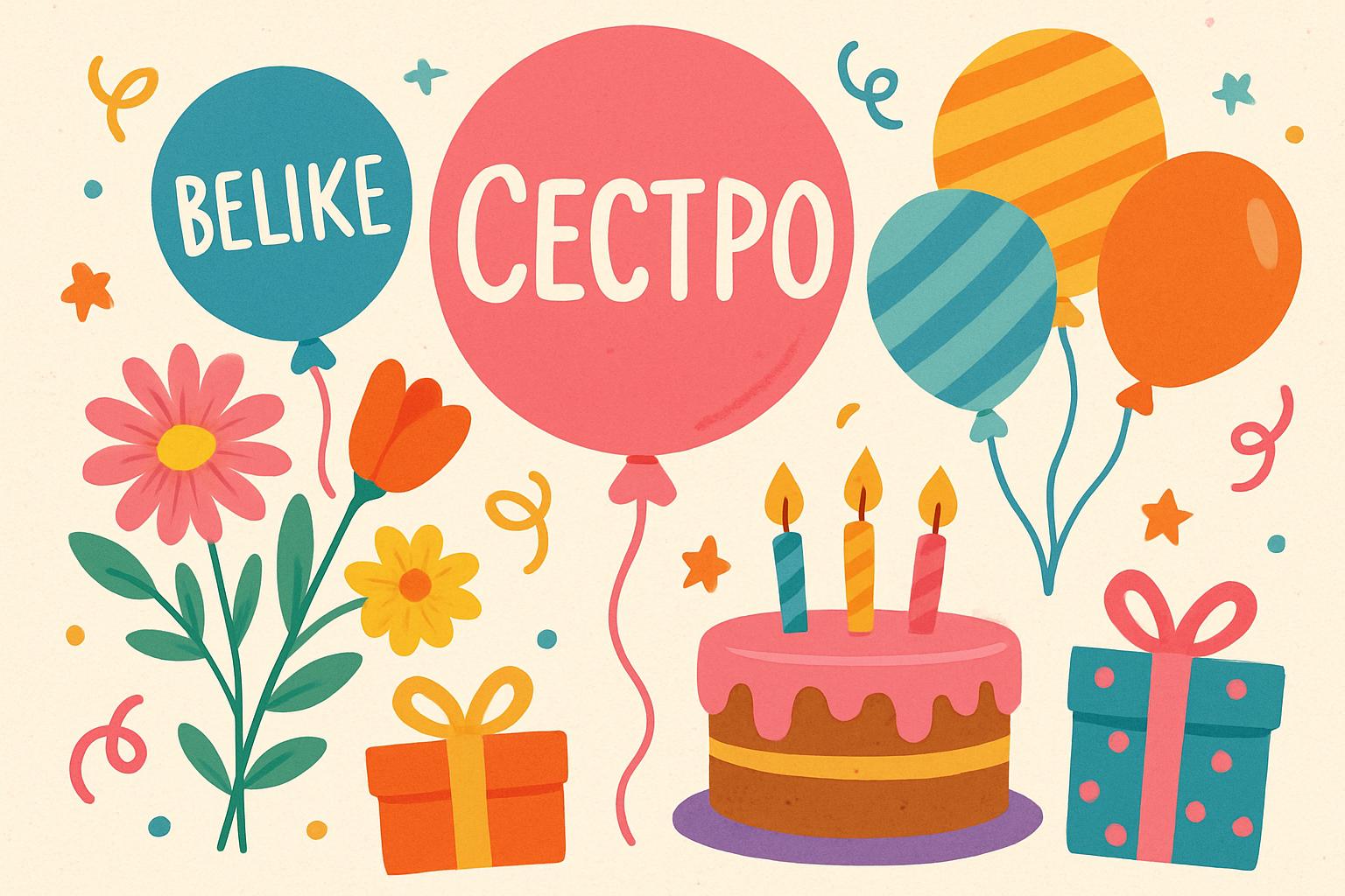 Велике красиве привітання з днем народження для сестри з квітами