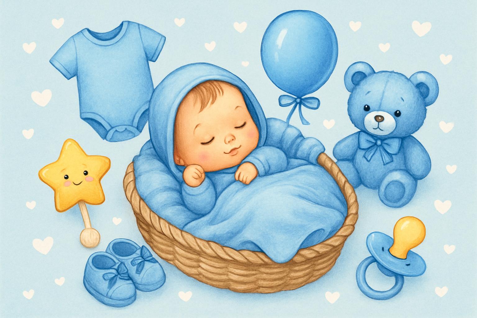 Вітальна листівка з народженням синочка – гарна ілюстрація
