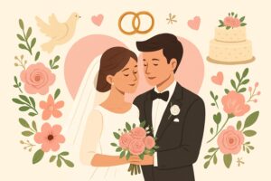 Листівка з днем весілля з ніжним весільним дизайном
