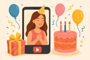 Жінка отримує відео привітання з днем народження на смартфон
