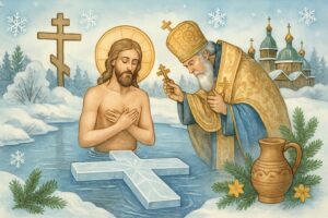 Відкритка з водохрещем з оригінальним привітанням та святковим оформленням