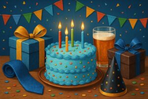 Откритка з Днем народження для чоловіка з яскравим дизайном