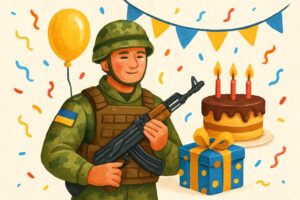 Військовий отримує привітання з днем народження