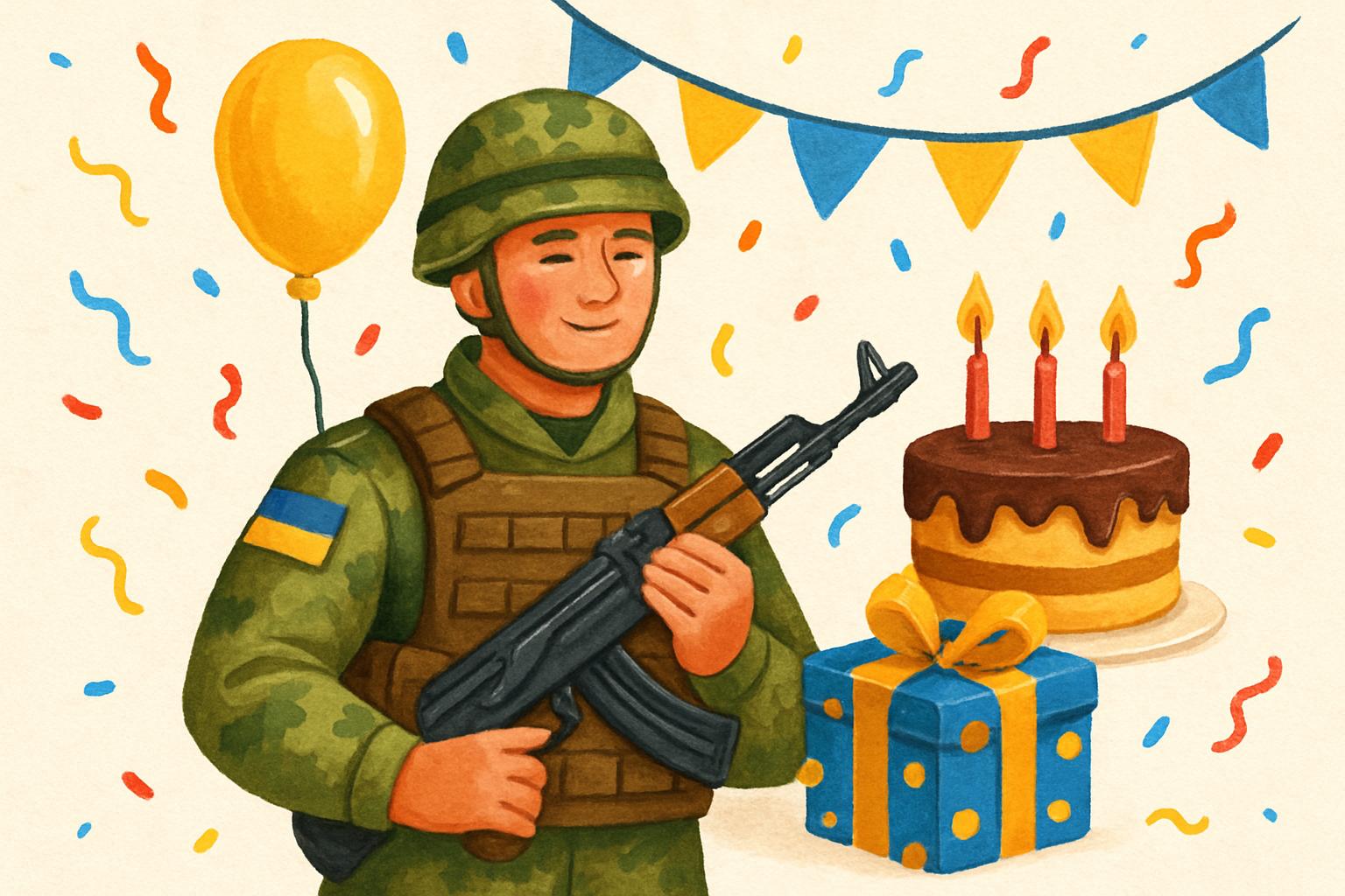 Військовий отримує привітання з днем народження