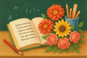 Вчитель отримує листівку з віршем на День вчителя від учня