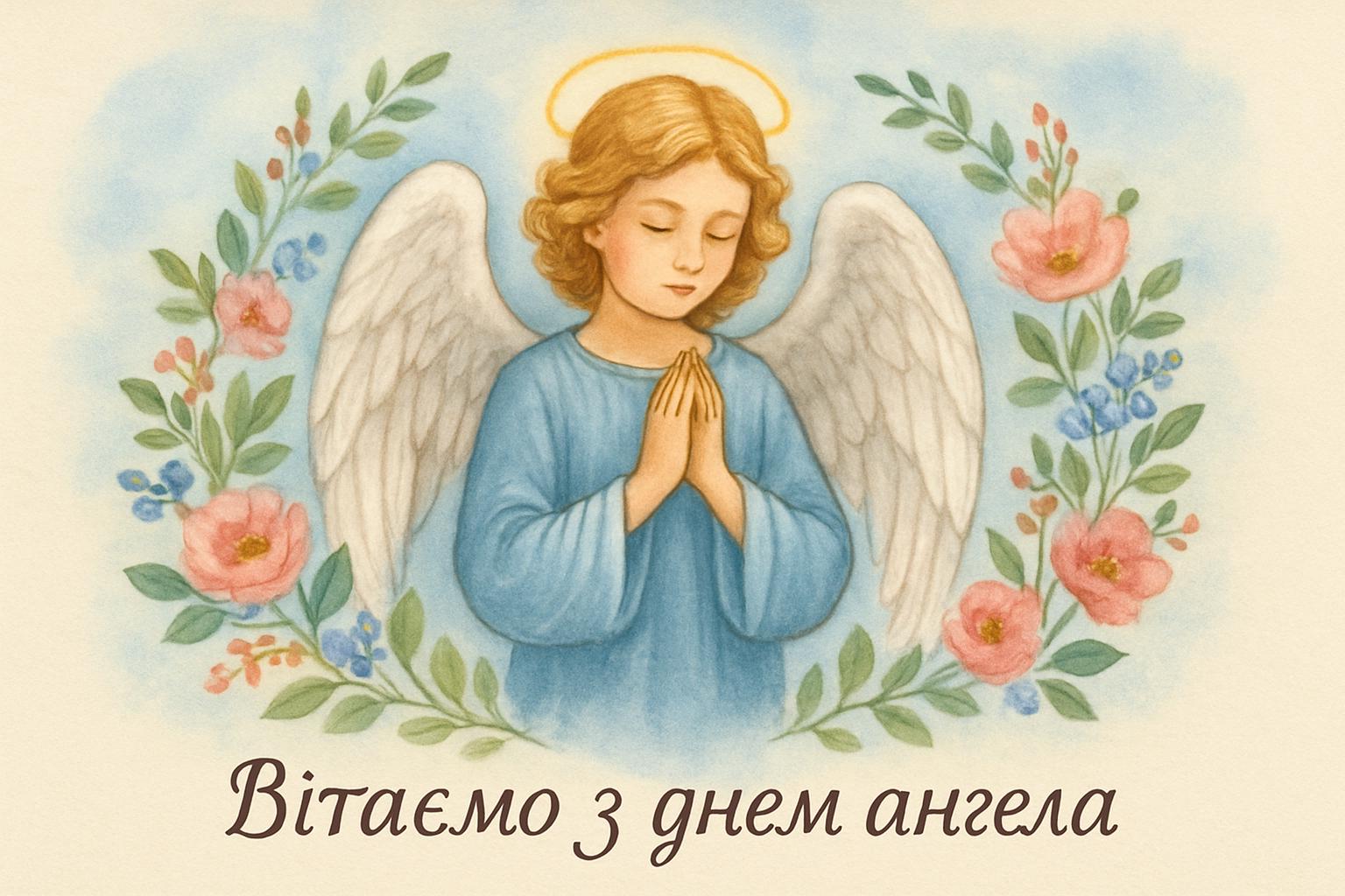 Листівка з вітанням з Днем ангела та святковим декором