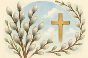 Вітальна листівка з Вербною неділею та гілочками верби