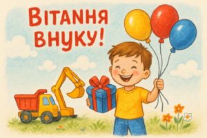 Щасливий внук отримує вітання від бабусі та дідуся