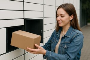 Користувач отримує посилку в поштоматі, вводить код і відкриває скриньку