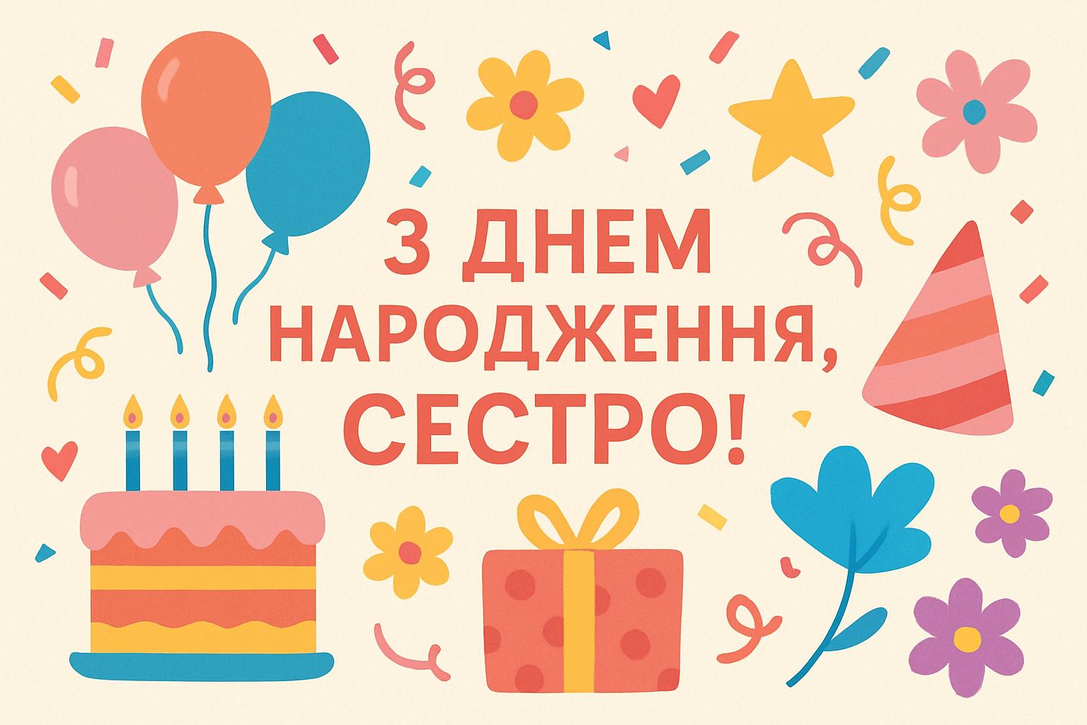 Велике привітання з днем народження сестрі — ідеї, тексти й листівки