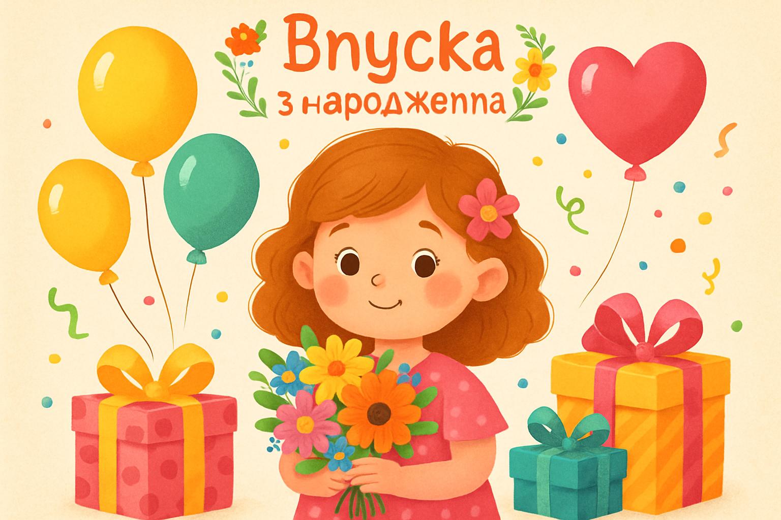 Листівка: внучка з днем народження — букет і теплі слова