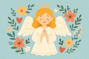 Листівка з квітами та свічкою з привітанням з днем ангела