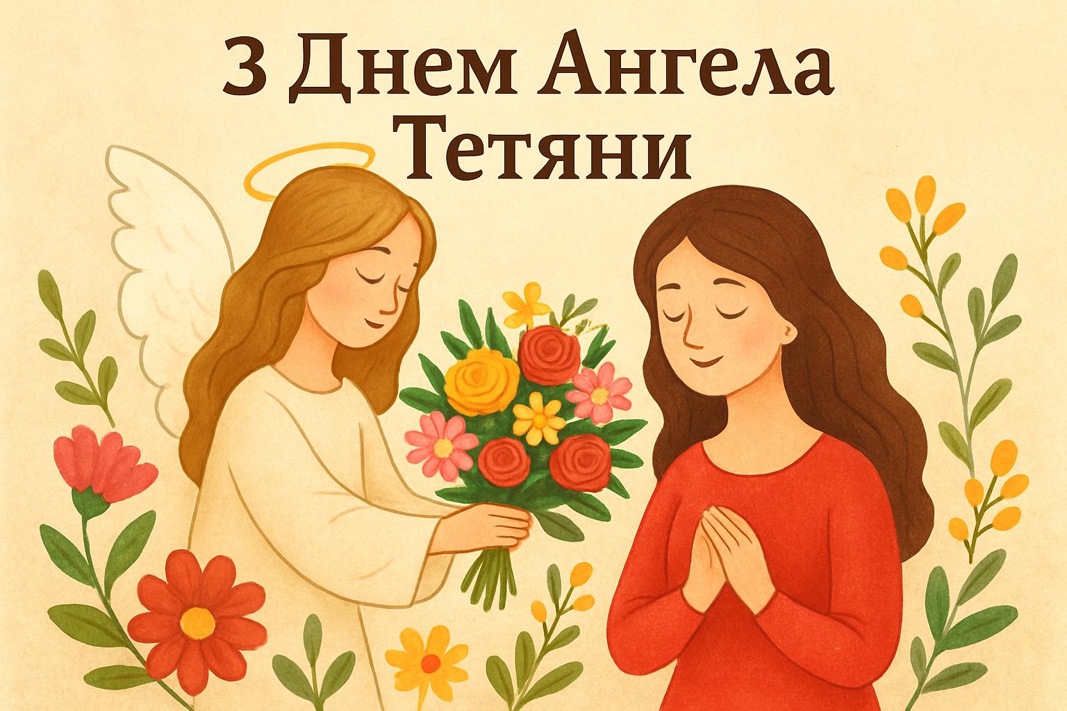 Привітання з Днем ангела Тетяни — листівка з квітами