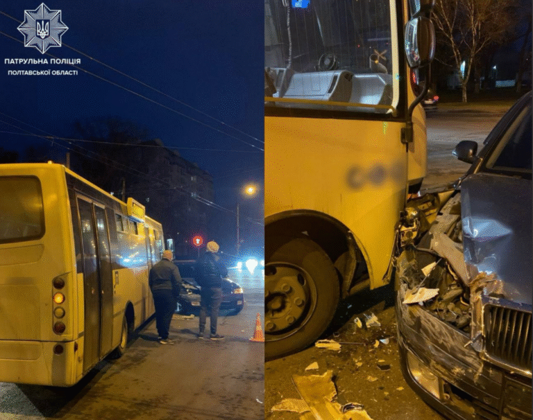 ДТП у Полтаві: автобус зіштовхнувся з легковиком – рух у центрі обмежено