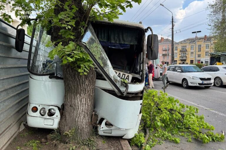 Пасажирський автобус протаранив дерево в Полтаві: серед постраждалих — жінка та дитина